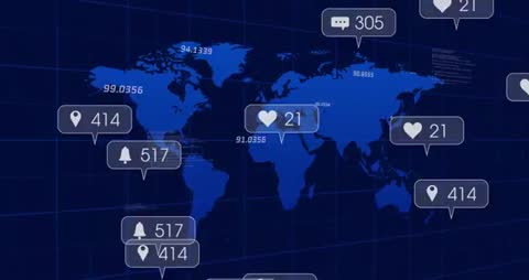 Digital World Map Showing Global Social Media Trends and Analytics