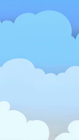 Vertical video showing layered cartoon clouds drifting upward in soft blue sky loop
