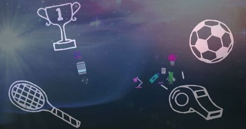 Collection of sport icons on cosmic background for digital interface