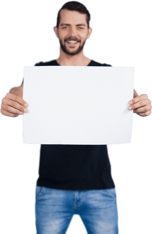 smiling man holding blank cardboard with a transparent background - Download Free Stock Videos Pikwizard.com