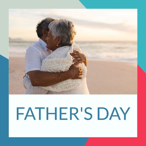 Senior couple embracing on beach during sunset for father's day