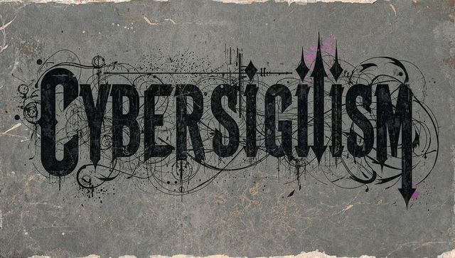 Gothic cybersigilism typography on worn grey surface