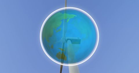 Renewable Energy Symbolized by Rotating Earth and Wind Turbine