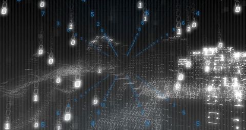Futuristic data stream with digital binary code and numbers