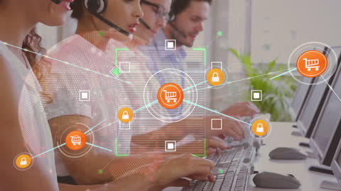 Team in Technology-Driven Call Center with Shopping Connections