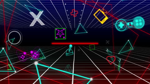 Colorful Neon Gaming Symbols in Digital Space