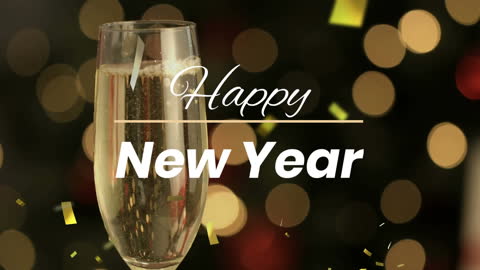 Animated New Year Celebration with Champagne and Bokeh Lights