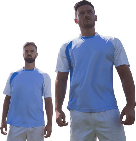 Caucasian male footballers isolated on transparent background for sports design