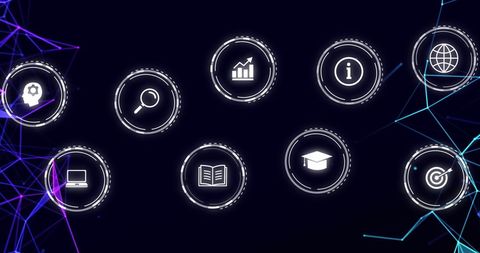 Digital Education Icons on Network Background - Download Free Stock Images Pikwizard.com
