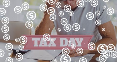 Tax Day Financial Planning with Paperwork and Dollar Symbols