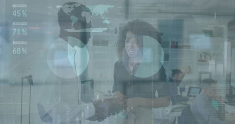 Diverse Colleagues Analyzing Futuristic Financial Data at Office