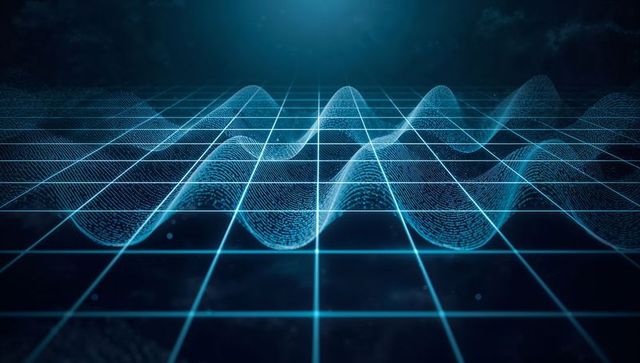 Futuristic AI-Generated Glowing Waveforms on Digital Grid