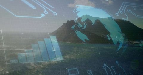 Digital Overlay Technology Concepts on Scenic Mountain Landscape