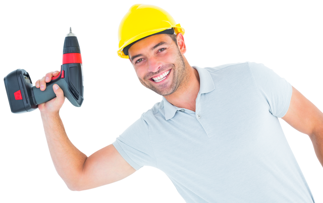 Transparent Portrait of Smiling Repairman Holding Power Drill - Download Free Stock Videos Pikwizard.com