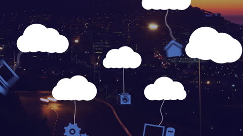 Digital Cloud Network Over Night Cityscape Concept Art