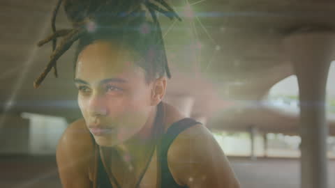 Woman Exercising with Technological Overlay Representing Connectivity