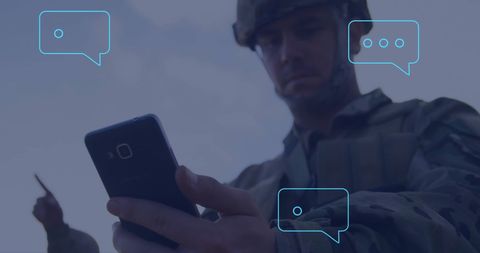 caucasian soldier using smartphone with ai data overlay - Download Free Stock Images Pikwizard.com
