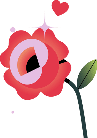 Transparent stylish red flower vector enriched with hearts and sparkles