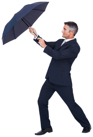 transparent background businessman holding umbrella in wind - Download Free Stock Videos Pikwizard.com