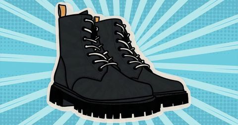 Stylish black combat boots illustration with radial background