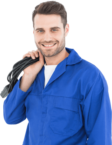 smiling repairman holding cable transparent background - Download Free Stock Videos Pikwizard.com