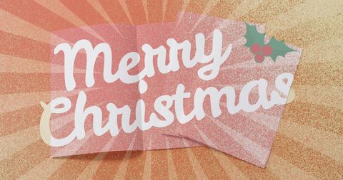 Merry christmas text on festive background with holly decoration