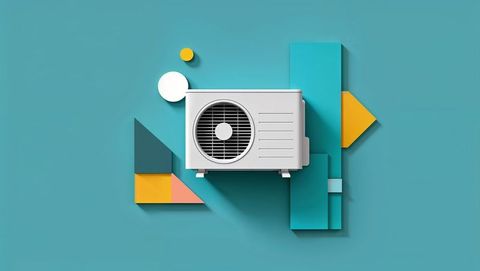 Modern ac unit with geometric shapes on turquoise background