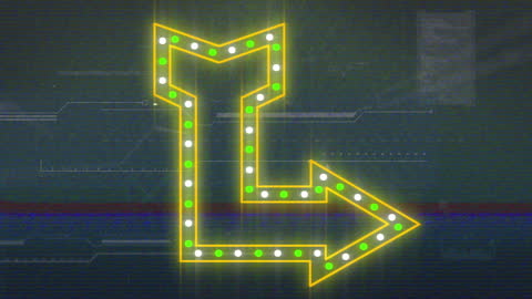Neon Arrow Overlay on Digital Glitch Background Animation