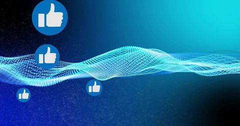 Digital Wave with Thumbs Up Icons on Blue Background
