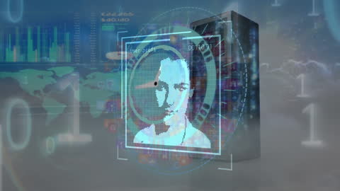 Innovative Digital Interface Displaying Data Over City and Clouds