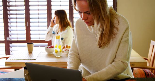 Woman Working on Laptop in Bright Home Office - Download Free Stock Images Pikwizard.com