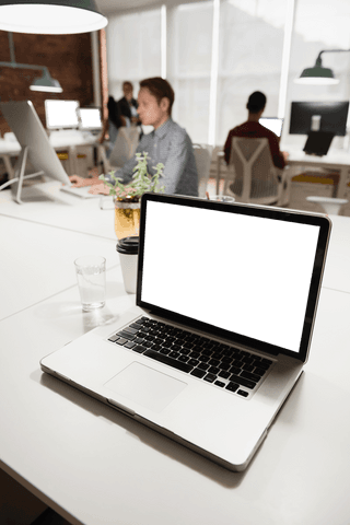 open laptop with blank screen in busy office on transparent background - Download Free Stock Videos Pikwizard.com