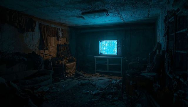 Abandoned Basement with Static TV and Decaying Environment