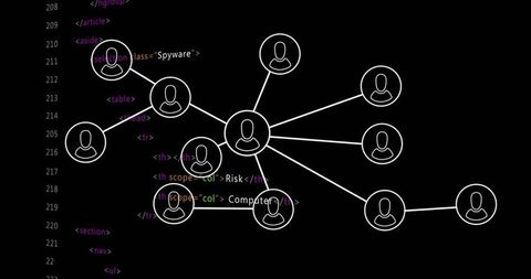 Central hub network diagram connecting user nodes over code backdrop for cybersecurity