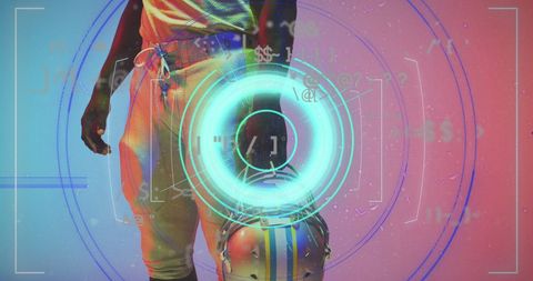 African American Football Player with Digital Interface Overlay