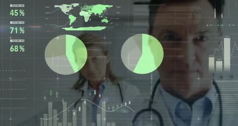 Doctors Analyzing Clinical Data Dashboard in Hospital Corridor