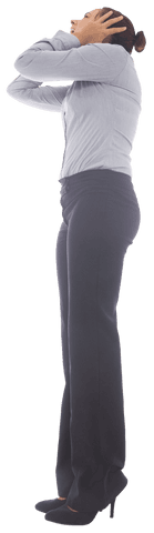 Frustrated Biracial Businesswoman Holding Head on Transparent Background