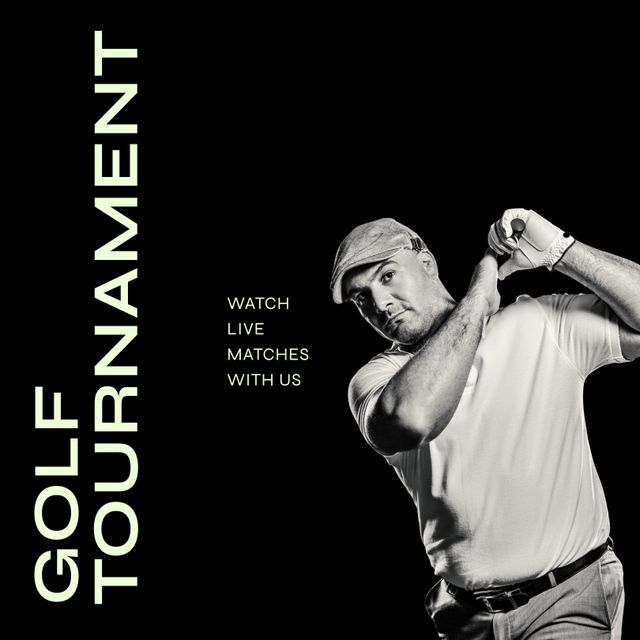 Senior Male Golfer Promoting Live Golf Tournament on Black Background - Download Free Stock Templates Pikwizard.com