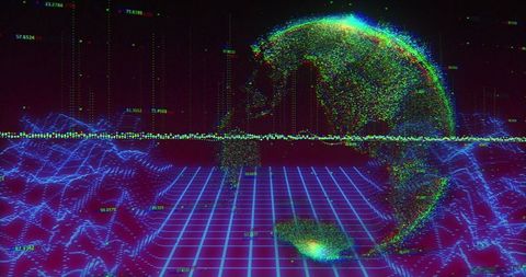 Futuristic Digital Globe with Abstract Data Visualization