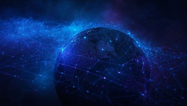 Digital Globe with Glowing Network and Cosmic Mesh