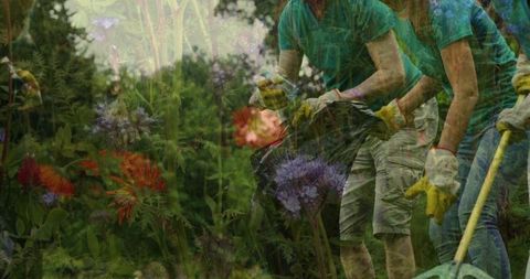 Community Nature Cleanup with Floral Overlay - Download Free Stock Images Pikwizard.com