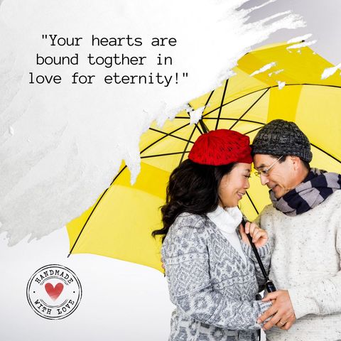 Eternal love quote with elderly couple sharing umbrella