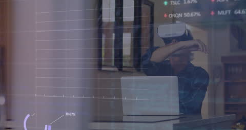 Caucasian Man Engaging with VR Stock Market Analysis