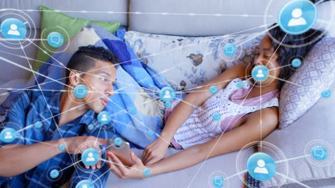 Interconnected Couple Engaging on Social Media Platform