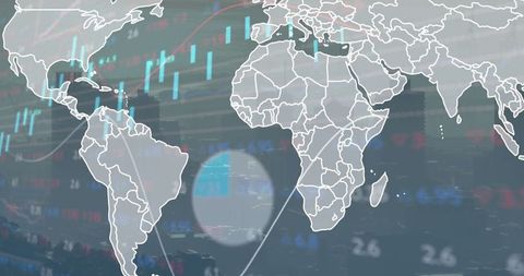 World Map Superimposed on Financial Data Visual - Download Free Stock Images Pikwizard.com