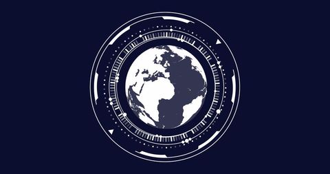 Digital globe with data processing overlay on black background