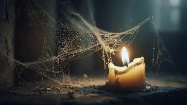 Flickering Candle in Dusty Corner with Cobwebs