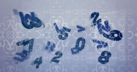 Abstract Blue Numbers Seamlessly Merged with Ornamental Design