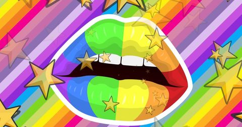 Colorful Mouths and Stars with Rainbow for LGBTQ Pride Celebration