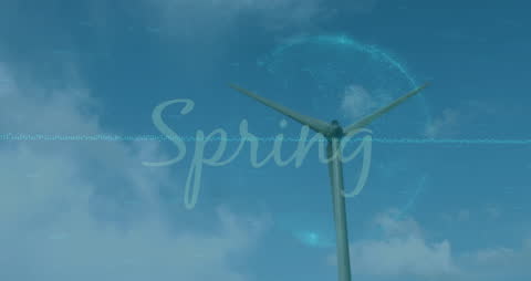 Wind Turbine Animation Overlaid with Futuristic Spring Text